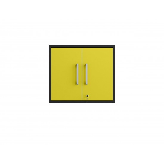 Eiffel Floating Garage Cabinet in Matte Black and Yellow (Set of 2)