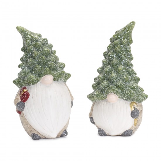 Gnome W/Tree Hat (Set Of 2) 7"H Terra Cotta