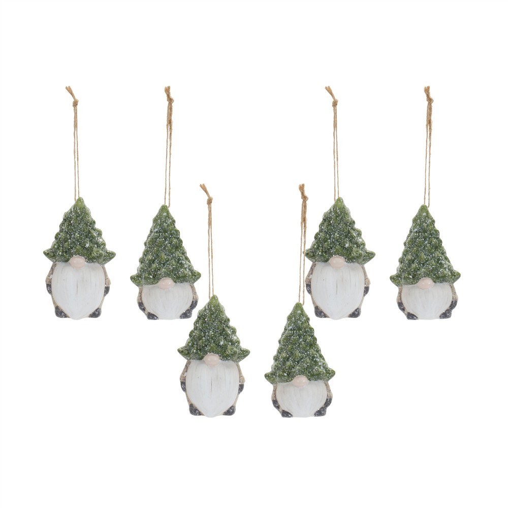 Gnome W/Tree Hat Ornament (Set Of 6) 3.25"H Terra Cotta