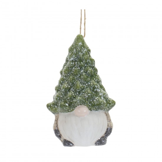 Gnome W/Tree Hat Ornament (Set Of 6) 3.25"H Terra Cotta