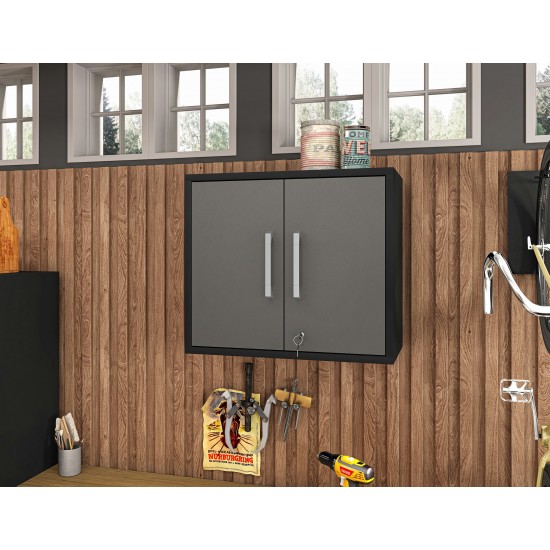 Eiffel Floating Garage Cabinet in Matte Black and Grey (Set of 2)