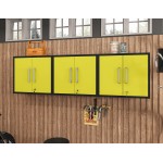 Eiffel Floating Garage Cabinet in Matte Black and Yellow (Set of 3)