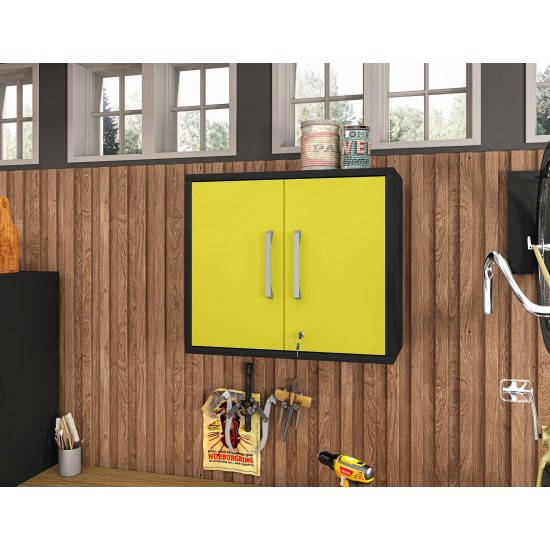 Eiffel Floating Garage Cabinet in Matte Black and Yellow (Set of 3)