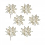 Poinsettia Stem (Set Of 6) 30"H Velvet, White