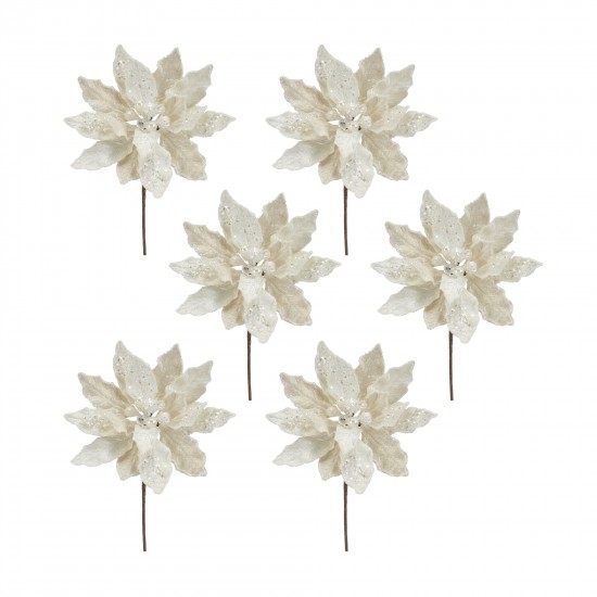 Poinsettia Stem (Set Of 6) 30"H Velvet, White