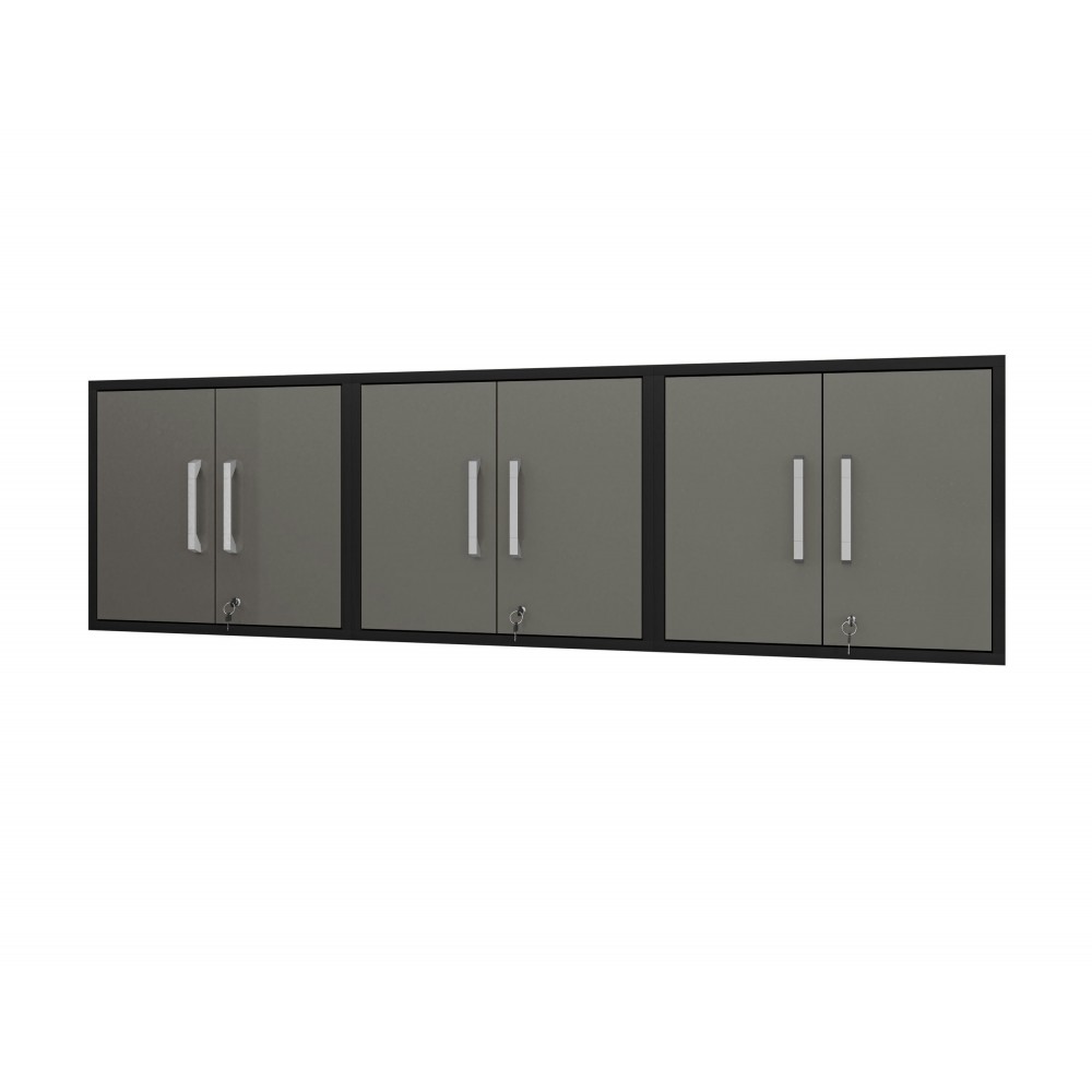 Eiffel Floating Garage Cabinet in Matte Black and Grey (Set of 3)