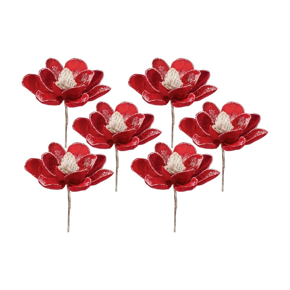 Magnolia Stem (Set Of 6) 20"H Velvet, Red