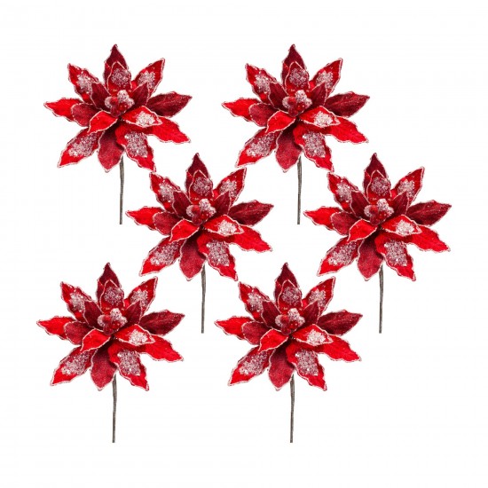 Poinsettia Stem (Set Of 6) 30"H Velvet, Red