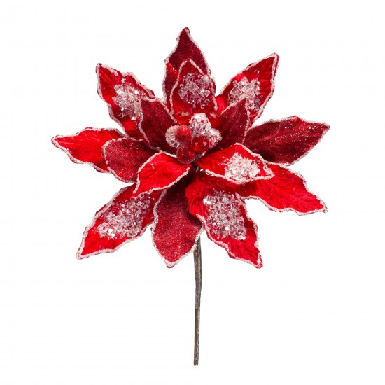 Poinsettia Stem (Set Of 6) 30"H Velvet, Red