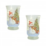 Snowman And Tree Candle Holder (Set Of 2) 4.75"D x 7.75"H Glass