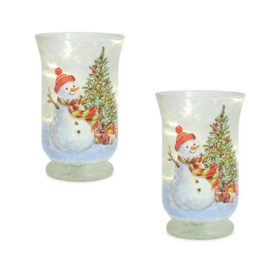 Snowman And Tree Candle Holder (Set Of 2) 4.75"D x 7.75"H Glass