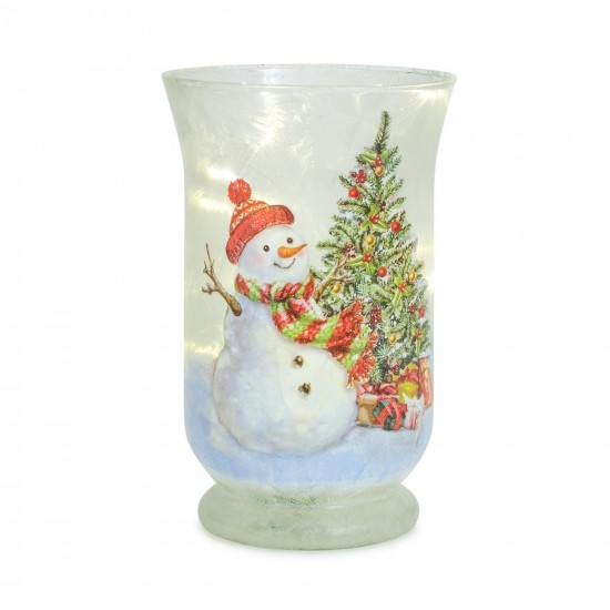 Snowman And Tree Candle Holder (Set Of 2) 4.75"D x 7.75"H Glass