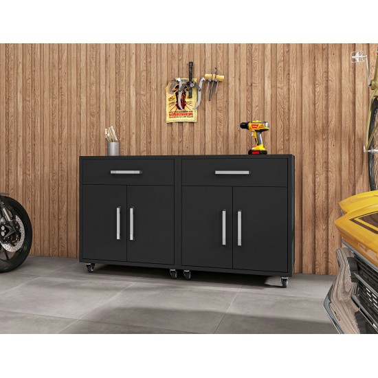 Eiffel Mobile Garage Cabinets in Matte Black (Set of 2)