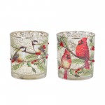 Cardinal And Bird Votive Holder (Set Of 6) 3"D x 3.25"H Glass