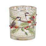 Cardinal And Bird Votive Holder (Set Of 6) 3"D x 3.25"H Glass