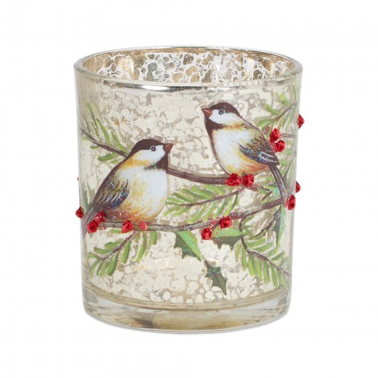 Cardinal And Bird Votive Holder (Set Of 6) 3"D x 3.25"H Glass