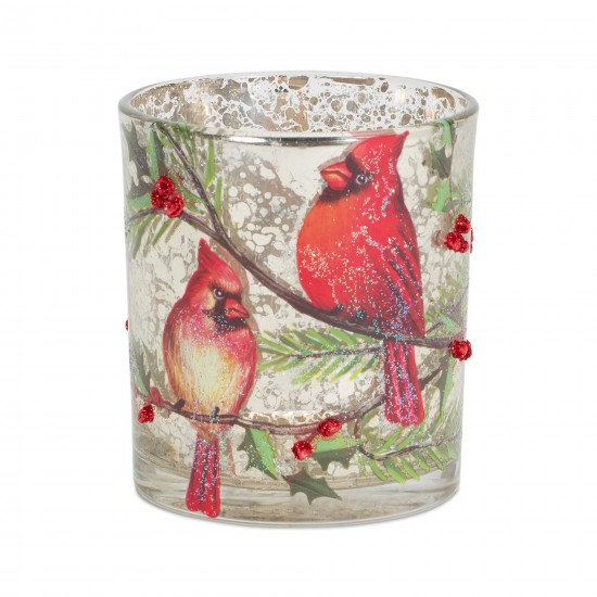 Cardinal And Bird Votive Holder (Set Of 6) 3"D x 3.25"H Glass