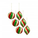 Ornament (Set Of 6) 5"H, 6"H Glass, Red, Gold, Green