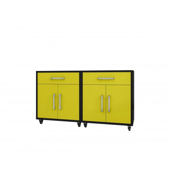 Eiffel Mobile Garage Cabinet in Matte Black and Yellow (Set of 2)