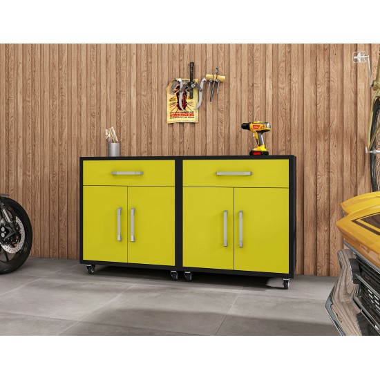 Eiffel Mobile Garage Cabinet in Matte Black and Yellow (Set of 2)