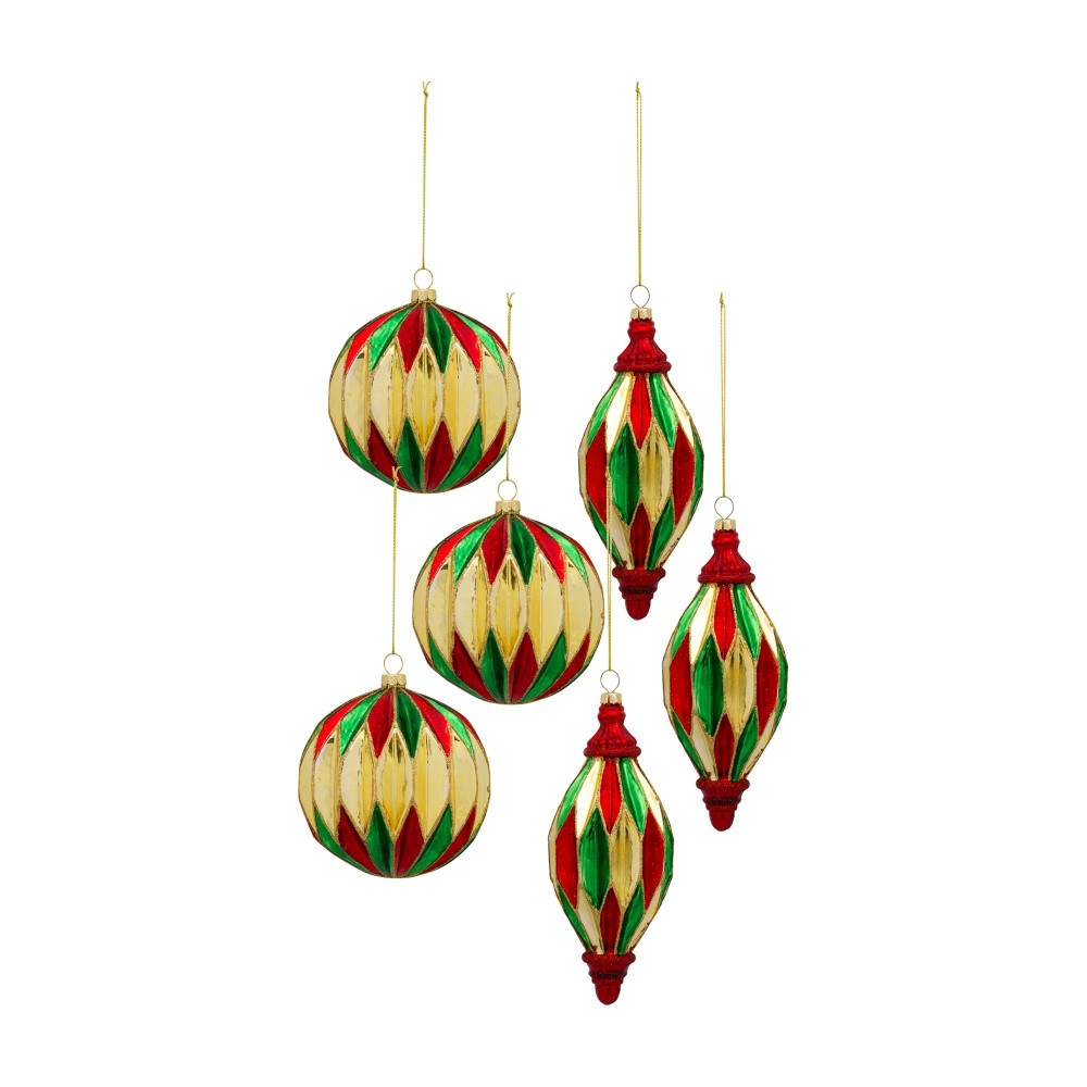 Ornament (Set Of 6) 5"H, 6.5"H Glass