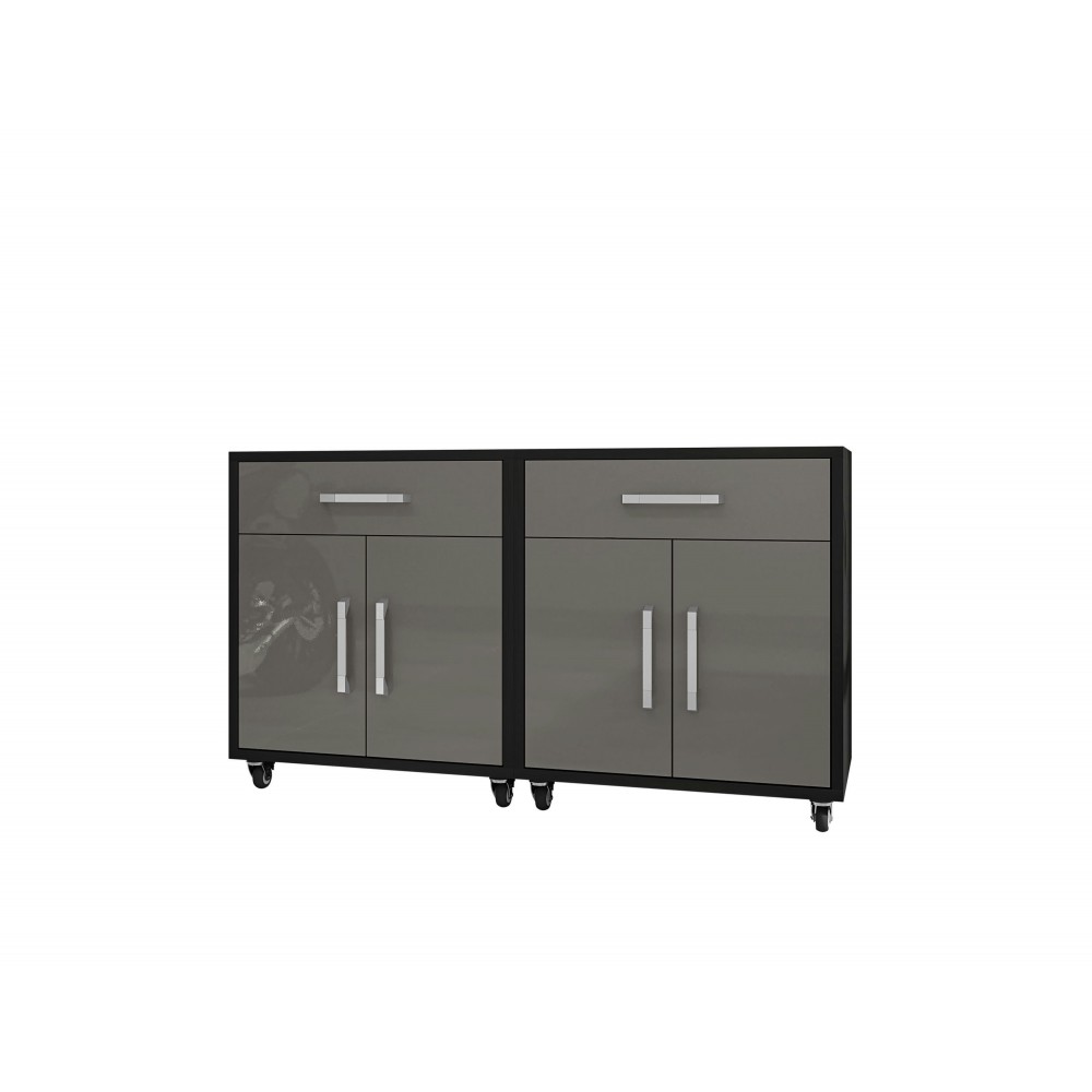 Eiffel Mobile Garage Cabinet in Matte Black and Grey (Set of 2)