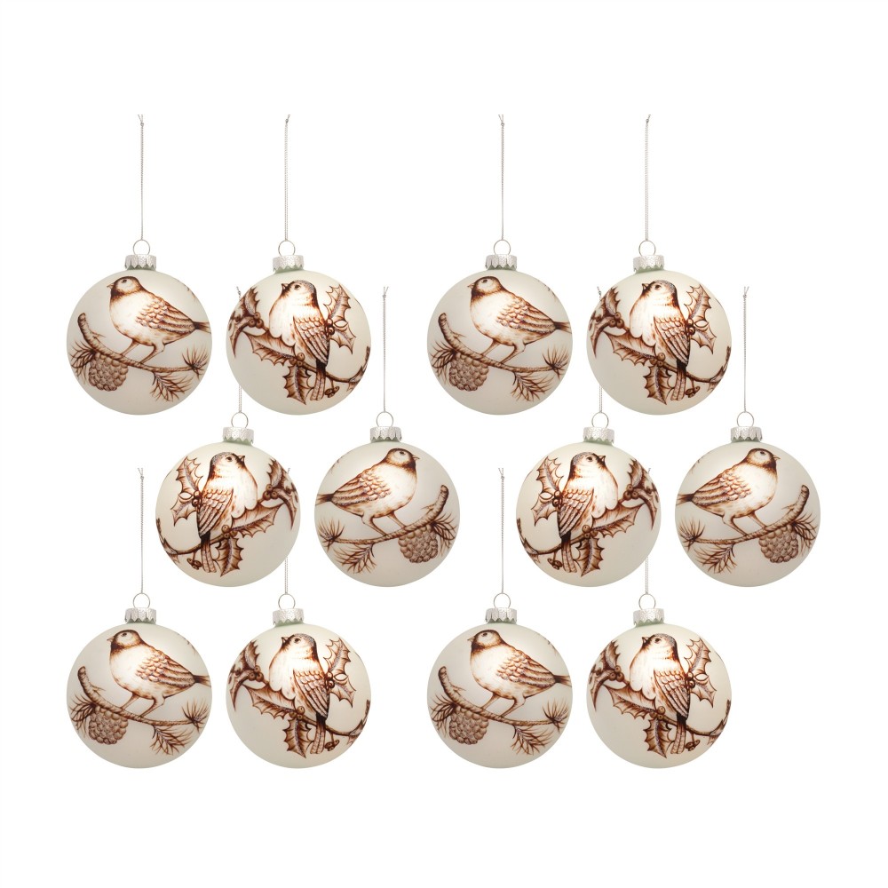 Bird Ball Ornament (Set Of 6) 4"D Glass