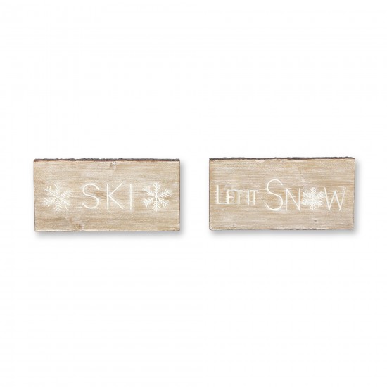 Let It Snow And Ski Plaque (Set Of 2) 15.75"L x 7.75"H Mdf