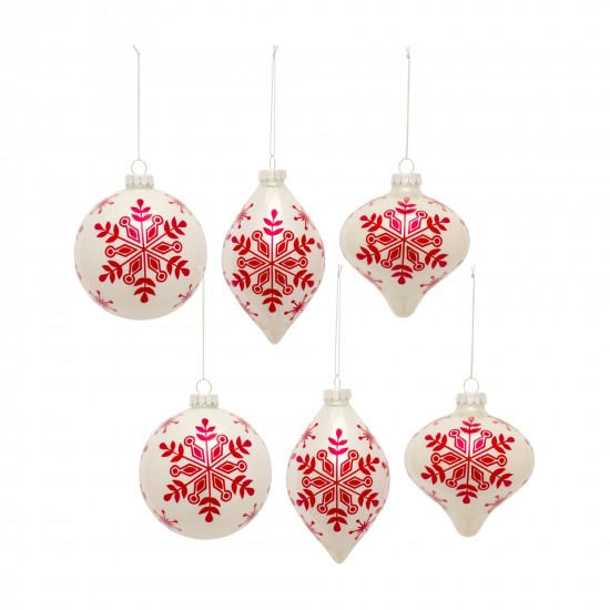 Ornament (Set Of 6) 4.75"H, 4.75"H, 6"H Glass, Snowflake Pattern