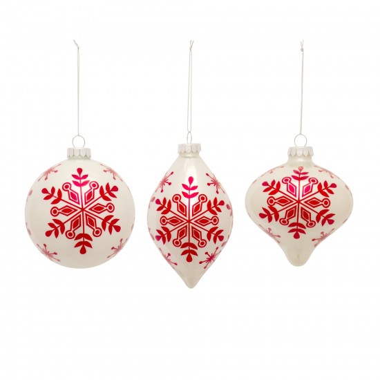 Ornament (Set Of 6) 4.75"H, 4.75"H, 6"H Glass, Snowflake Pattern