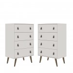 Amber Tall Dresser with Faux Leather Button Handles in White (Set of 2)