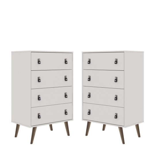 Amber Tall Dresser with Faux Leather Button Handles in White (Set of 2)