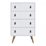 Amber Tall Dresser with Faux Leather Button Handles in White (Set of 2)