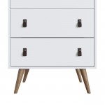 Amber Tall Dresser with Faux Leather Button Handles in White (Set of 2)