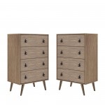 Amber Tall Dresser with Faux Leather Button Handles in Nature (Set of 2)