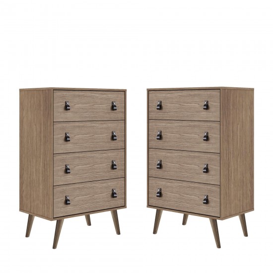 Amber Tall Dresser with Faux Leather Button Handles in Nature (Set of 2)