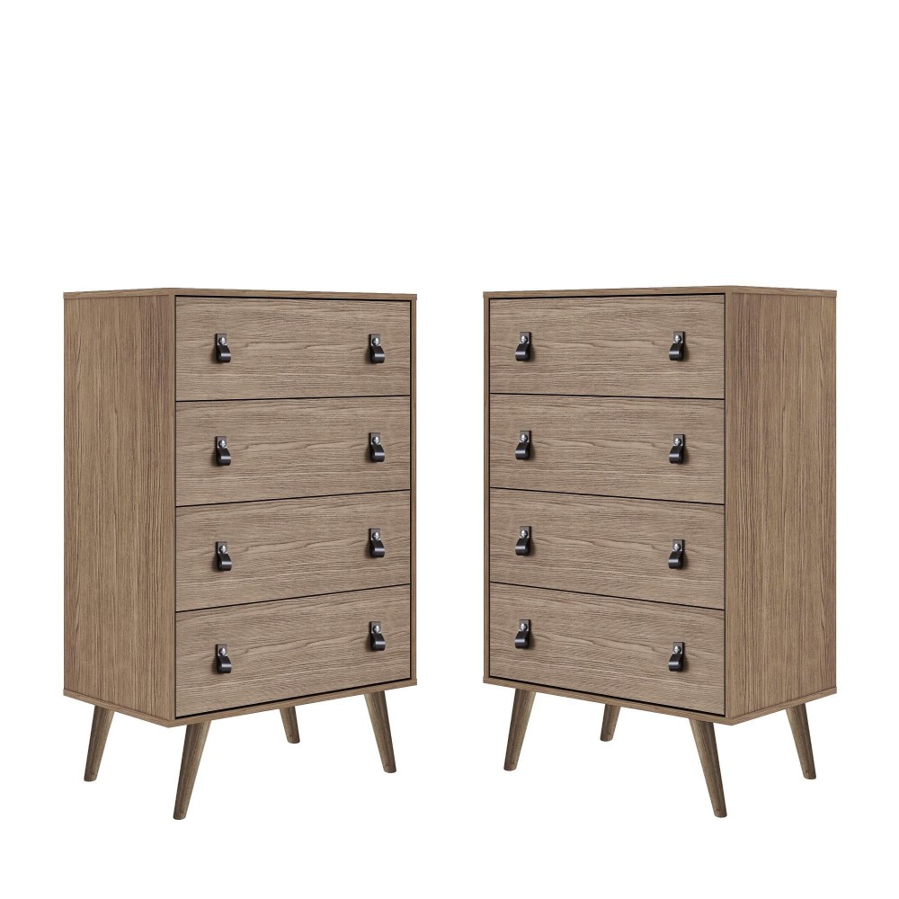 Amber Tall Dresser with Faux Leather Button Handles in Nature (Set of 2)