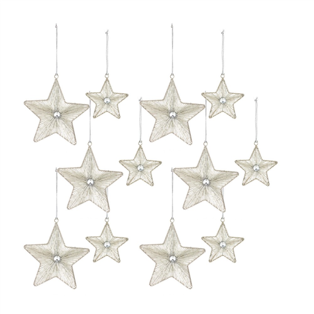 Star Ornament (Set Of 12) 4"H, 5.75"H Iron/Glass Bead