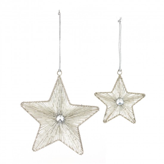 Star Ornament (Set Of 12) 4"H, 5.75"H Iron/Glass Bead