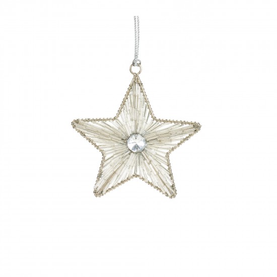 Star Ornament (Set Of 12) 4"H, 5.75"H Iron/Glass Bead