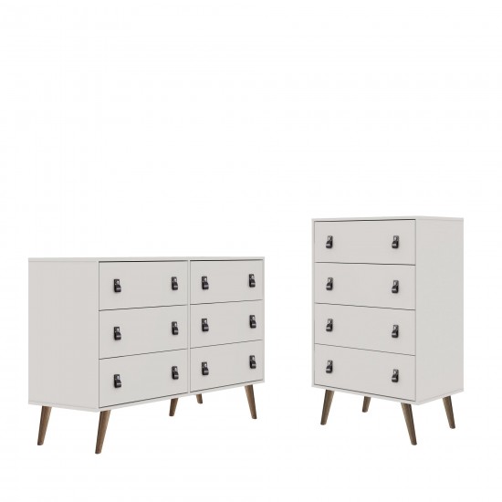 Amber Double Wide and Tall Dresser - Set of 2 in White