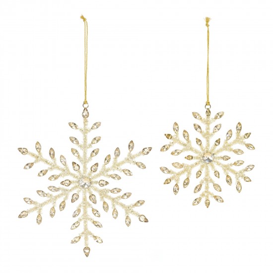 Snowflake Ornament (Set Of 12) 5"H, 7"H Iron/Glass Bead, Gold