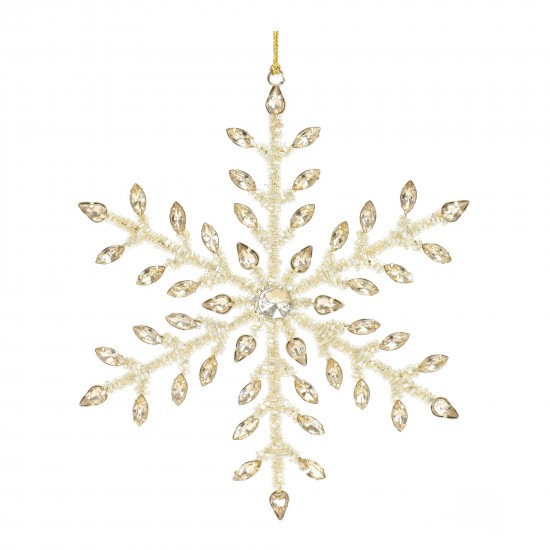 Snowflake Ornament (Set Of 12) 5"H, 7"H Iron/Glass Bead, Gold