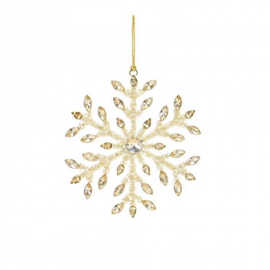 Snowflake Ornament (Set Of 12) 5"H, 7"H Iron/Glass Bead, Gold