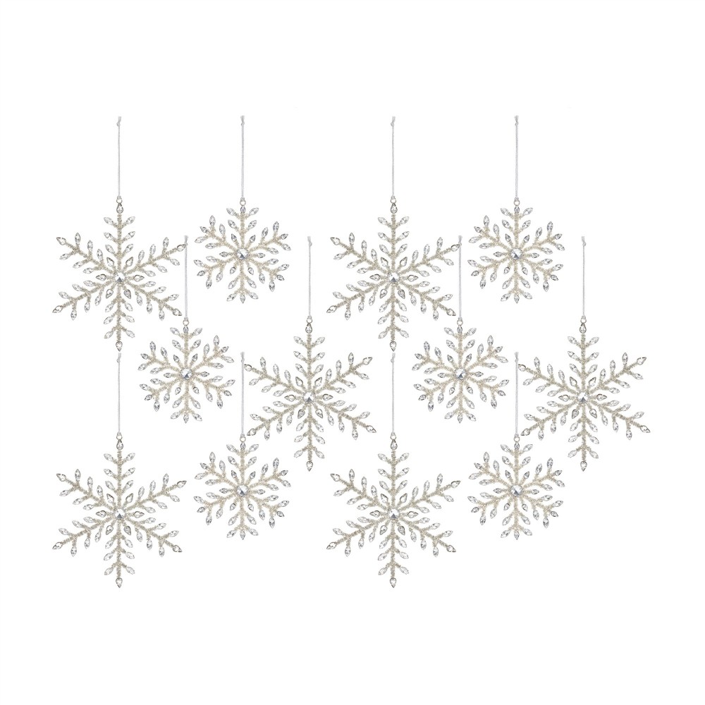 Snowflake Ornament (Set Of 12) 5"H, 7"H Iron/Glass Bead, Silver