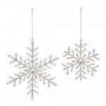 Snowflake Ornament (Set Of 12) 5"H, 7"H Iron/Glass Bead, Silver