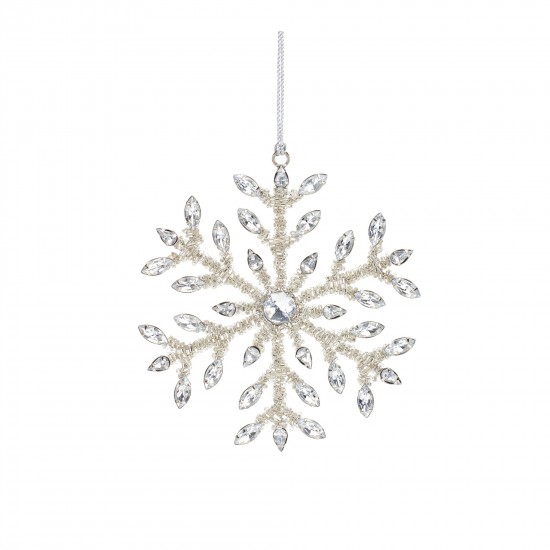 Snowflake Ornament (Set Of 12) 5"H, 7"H Iron/Glass Bead, Silver