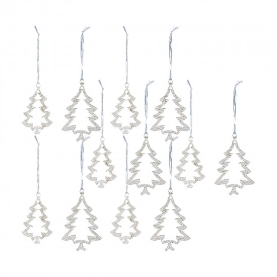 Tree Ornament (Set Of 12) 3.75"H, 4.75"H Iron/Glass