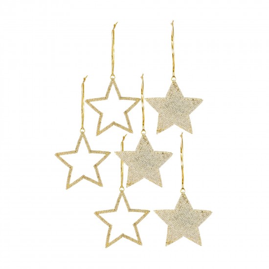 Star Ornament (Set Of 6) 4"H Iron/Glass