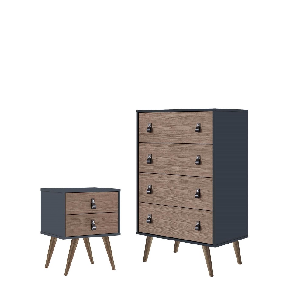 Amber Tall Dresser and Nightstand - Set of 2 in Blue and Nature Amber Tall Dresser and Nightstand - Set of 2 in Blue and Nature